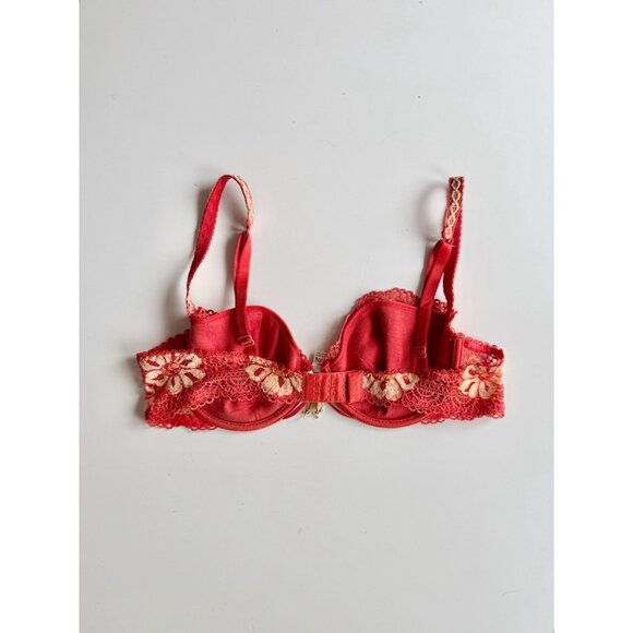 LEJABY Red Orange Yellow Floral Lace Seashell Charm Demi Bra, Size 34C - Picture 7 of 13